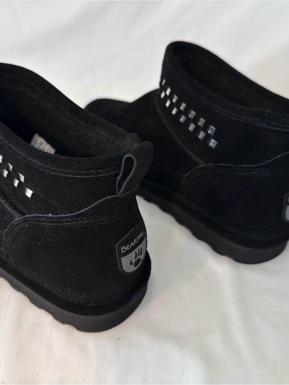 BearPaw “Marabel” Black Suede Ankle Boots with Stud Accent